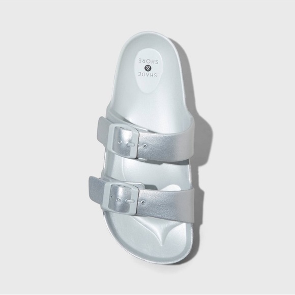 Shade & Shore Womens Neida EVA Two Band Footbed Slide Sandals Silver Women’s 11 - Picture 3 of 5